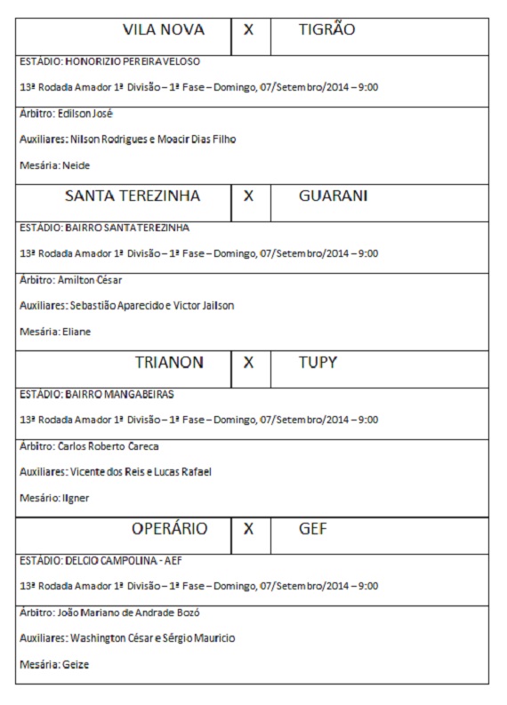 Arbitragem Amador 1ª Divisão - 13ª rodada - 1